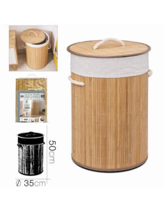 CESTA ROPA BAMBU CON TAPA 48 LITROS 35X50