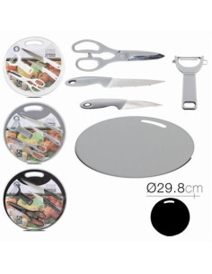 SET TIJERAS + PELADOR + 2 CUCHILLOS + TABLA DE CORTE CIRCULAR