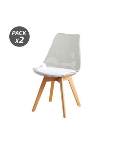 PACK 2 SILLAS DESIGN D1000 TRANSPARENTES + COJÍN BLANCO MUVIP