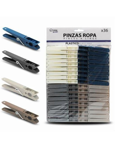 PACK 36 PINZAS PLASTICAS PARA LA ROPA EN 4 COLORES