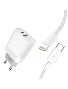CARGADOR DE CORRIENTE L64 18W TIPO C + USB QC 3.0 + CABLE LIGHTNING XO