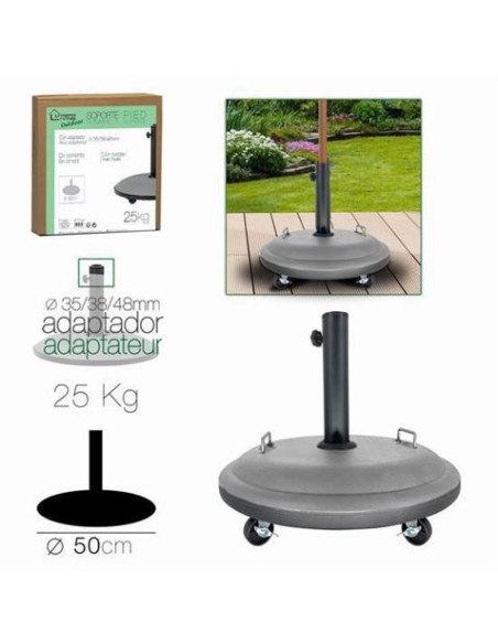 SOPORTE PARA SOMBRILLA CEMENTO GRIS CON RUEDAS 25KG