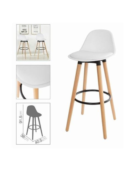 TABURETE ALTO CON RESPALDO Y ACOLCHADO BLANCO