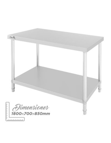 MESA DE TRABAJO ACERO INOXIDABLE 180X70X85CM CHEF PRO