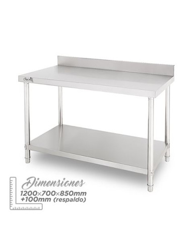 MESA DE TRABAJO ACERO INOXIDABLE 120X70X85CM CON RESPALDO CHEF PRO