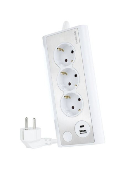 REGLETA 3 TOMAS + 2 USB CON CABLE 1.5METROS BLANCO NANOCABLE