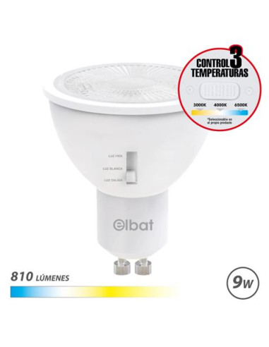 BOMBILLA LED GU10 | 9W | 810LM | LUZ CALIDA/BLANCA/FRIA | ELBAT