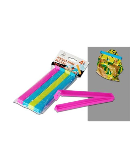 PACK 4 PINZAS DE CIERRE PLASTICO PARA BOLSAS 14CM