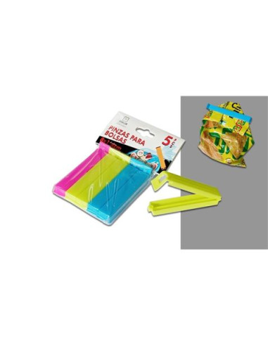 PACK 5 PINZAS DE CIERRE PLASTICO PARA BOLSAS 8CM