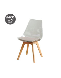 PACK 2 SILLAS DESIGN D1000 TRANSPARENTES + COJÍN MARRÓN MUVIP