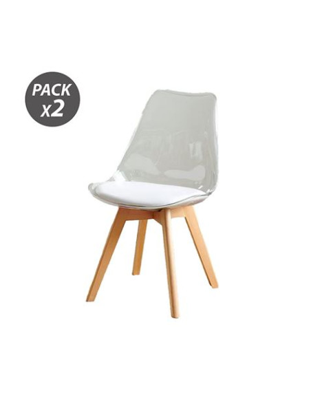 PACK 2 SILLAS DESIGN D1000 TRANSPARENTES + COJÍN BLANCO MUVIP