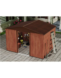 CASETA DE METAL | PUERTAS CORREDERAS 304.5X243X214.5 (7.4M2) EFECTO MADERA