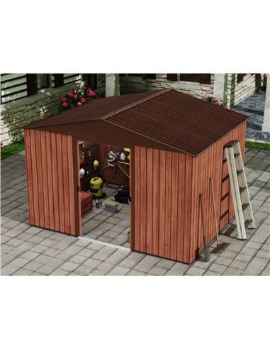 CASETA DE METAL | PUERTAS CORREDERAS 304.5X243X214.5 (7.4M2) EFECTO MADERA