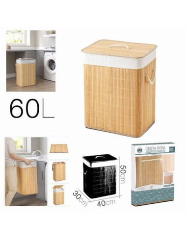 CESTA ROPA BAMBU CON TAPA 40X30X50