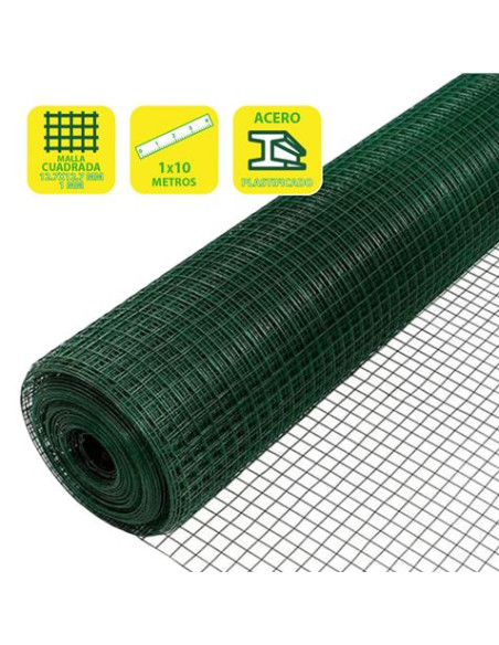 TELA METÁLICA PLASTIFICADA 12.7X12.7X1MM 1X10 METROS SUNGARDEN