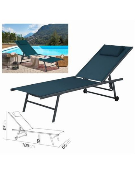 TUMBONA 5 POSICIONES CON ALMOHADA AZUL PETROLEO