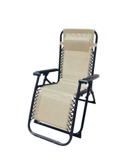TUMBONA PLEGABLE BEIGE DE ACERO CON COJIN CERVICAL