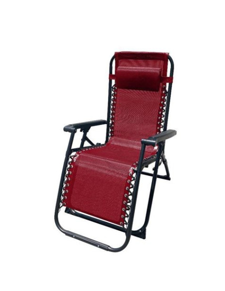 TUMBONA PLEGABLE BURDEOS DE ACERO CON COJIN CERVICAL