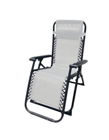 TUMBONA PLEGABLE GRIS DE ACERO CON COJIN CERVICAL