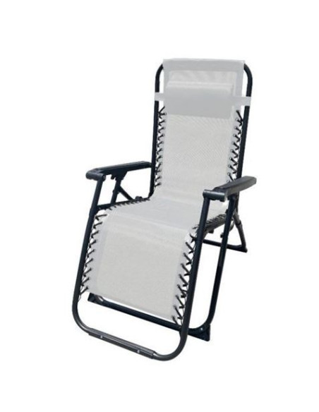 TUMBONA PLEGABLE GRIS DE ACERO CON COJIN CERVICAL