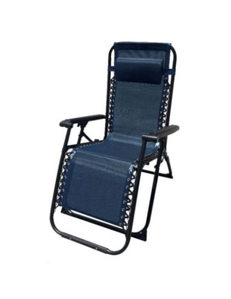 TUMBONA PLEGABLE AZUL MARINO DE ACERO CON COJIN CERVICAL