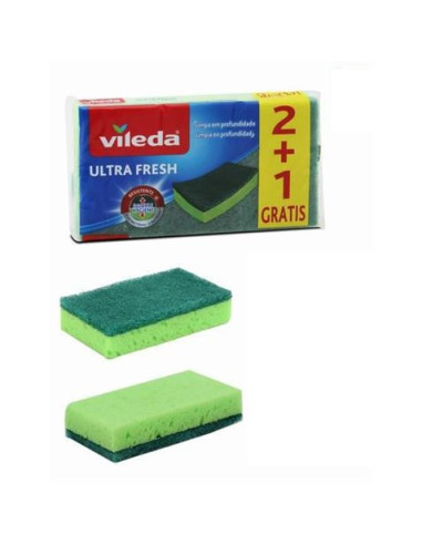 PACK 3 ESPONJAS CON ESTROPAJO NO RAYA ULTRA FRESH VERDE VILEDA