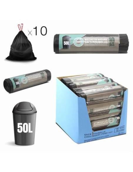 PACK 10 BOLSAS DE BASURA 50 LITROS ECO RECICLADAS NEGRAS