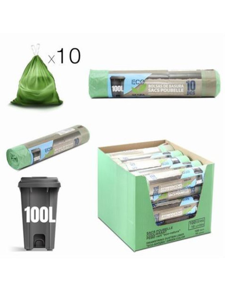 PACK 10 BOLSAS DE BASURA 100 LITROS ECONATURA VERDE