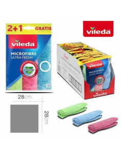 PACK 3 BAYETAS MICROFIBRAS 28X28 COLORES VILEDA