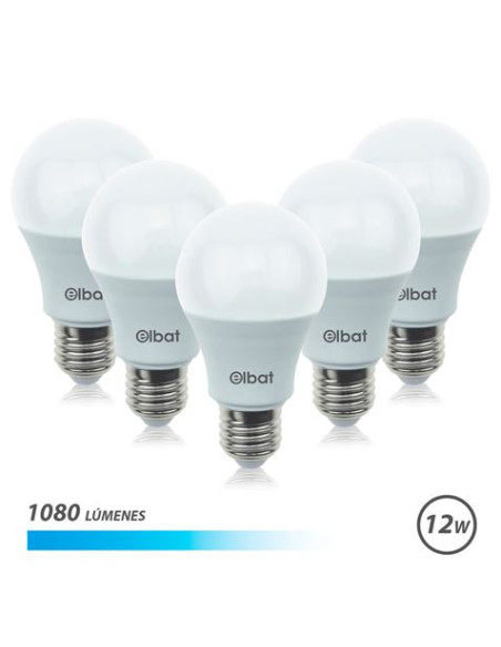 PACK 5 BOMBILLAS LED A60 | 12W | 1080LM | E27 | LUZ FRIA | ELBAT