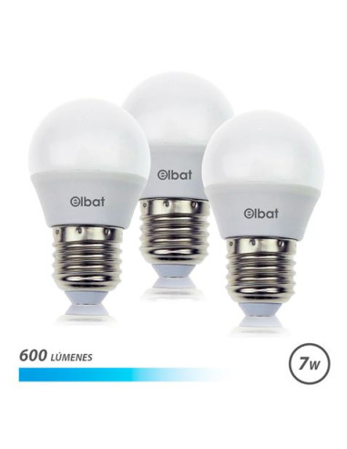 PACK 3 BOMBILLAS LED G45 | 7W | 600LM | E27 | LUZ FRIA | ELBAT