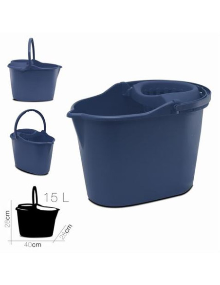 CUBO OVALADO CON ESCURRIDOR 15 LITROS AZUL