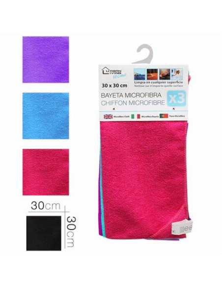 PACK 3 BAYETAS MICROFIBRAS 30X30 3 COLORES URBAN LIVING
