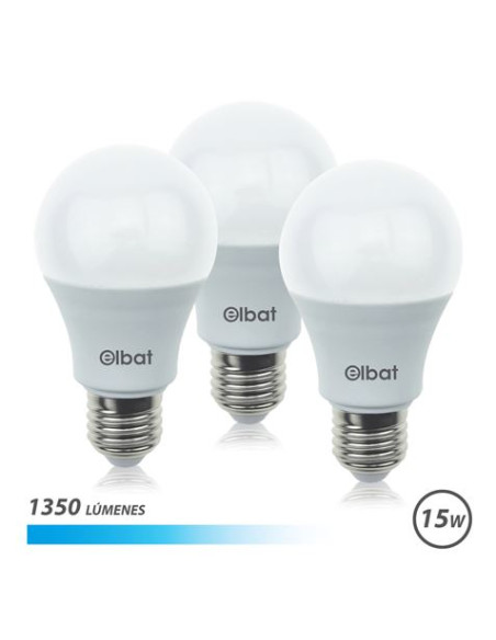 PACK 3 BOMBILLAS LED A60 | 15W | 1350LM | E27 | LUZ FRIA | ELBAT
