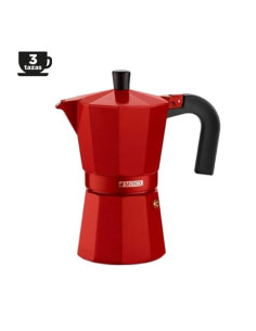 CAFETERA ITALIANA ALUMINIO 3 TAZAS VITRO ROJA MONIX