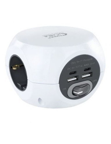 Nanocable Base de 3 enchufes con 4 USB's (2 USB A + 2 USB-C), con
