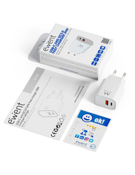 Ewent EW1326 cargador de dispositivo móvil Universal Blanco Corriente alterna Carga rápida Interior