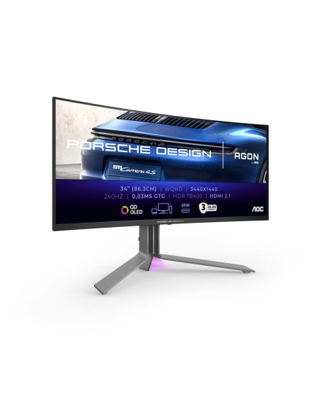 AOC Porsche PD34 pantalla para PC 86,4 cm (34") 3440 x 1440 Pixeles Wide Quad HD QD-OLED Negro
