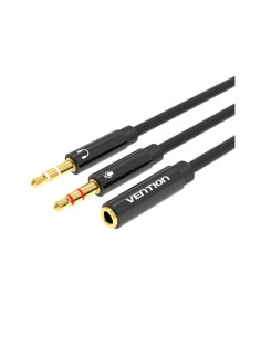 Vention Cable Estéreo BBTBY/ 2x Jack 3.5 Macho - Jack 3.5 Hembra/ 30cm/ Negro