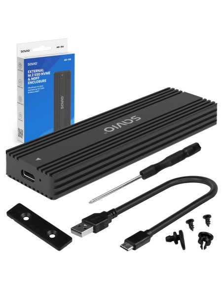 Savio AK-84 caja para disco duro externo Caja externa para unidad de estado sólido (SSD) Negro M.2