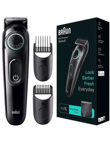 Braun BeardTrimmer 3 BT3411 Batería 40 2 cm Negro, Verde