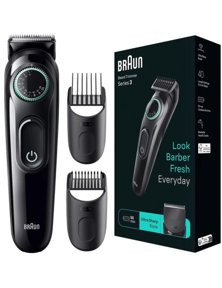 Braun BeardTrimmer 3 BT3411 Batería 40 2 cm Negro, Verde