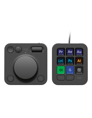 Logitech MX Creative Console, keypad programable con 9 teclas LCD personalizables y dial de control para diseño gráfico, edición