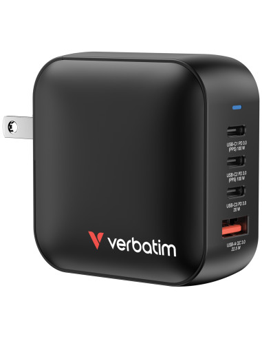 Verbatim Mini GaN Charger 100W Universal Negro Corriente alterna Carga rápida Interior