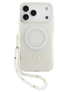 CARCASA GUESS IPHONE 17 PRO MAX FLOWERS CON MAGSAFE Y CUERDA DE MANO