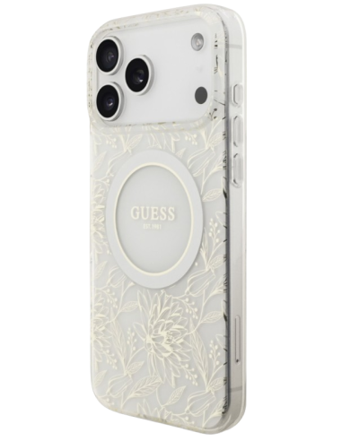 CARCASA GUESS IPHONE 17 PRO MAX FLOWERS CON MAGSAFE Y CUERDA DE MANO