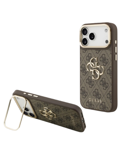 CARCASA GUESS IPHONE 17 PRO MARRÓN CON LOGO Y SOPORTE PARA CÁMARA