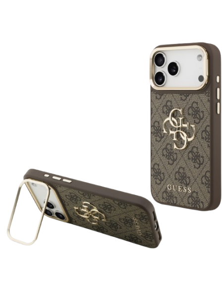 CARCASA GUESS IPHONE 17 PRO MARRÓN CON LOGO Y SOPORTE PARA CÁMARA