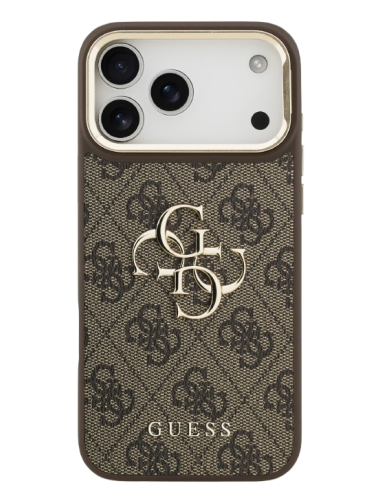 CARCASA GUESS IPHONE 17 PRO MARRÓN CON LOGO Y SOPORTE PARA CÁMARA