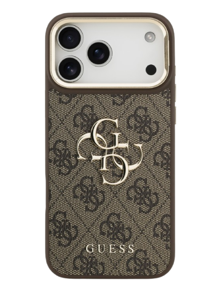 CARCASA GUESS IPHONE 17 PRO MARRÓN CON LOGO Y SOPORTE PARA CÁMARA